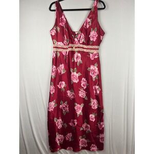 Vtg 90s Y2K Floral Lace Maxi Slip Dress Lg Burgundy Satin Lingerie w Camo Accent